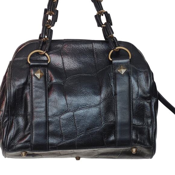 Vintage Betsy Johnson Chains Studs Croc Print Leather Multi-Sectional Punk Bag - Picture 7 of 16